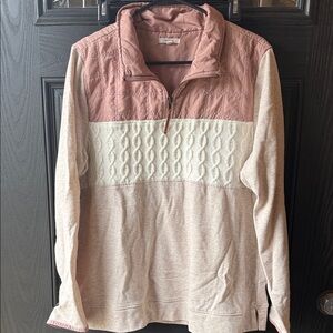 Maurices Pink and Cream Quarter-Zip Cable Knit Pullover